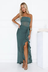 Spark Soir茅e Strapless Mesh Maxi Dress Teal