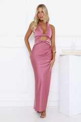 Polished Perspective Halter Satin Maxi Dress Pink